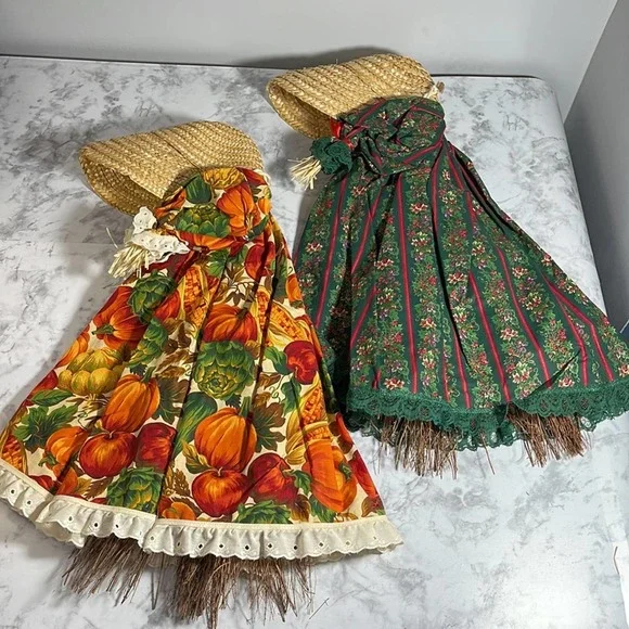 Vintage Handcrafted Holiday Country Decor Broom Dolls Set Of 2 - Picture 13 of 14